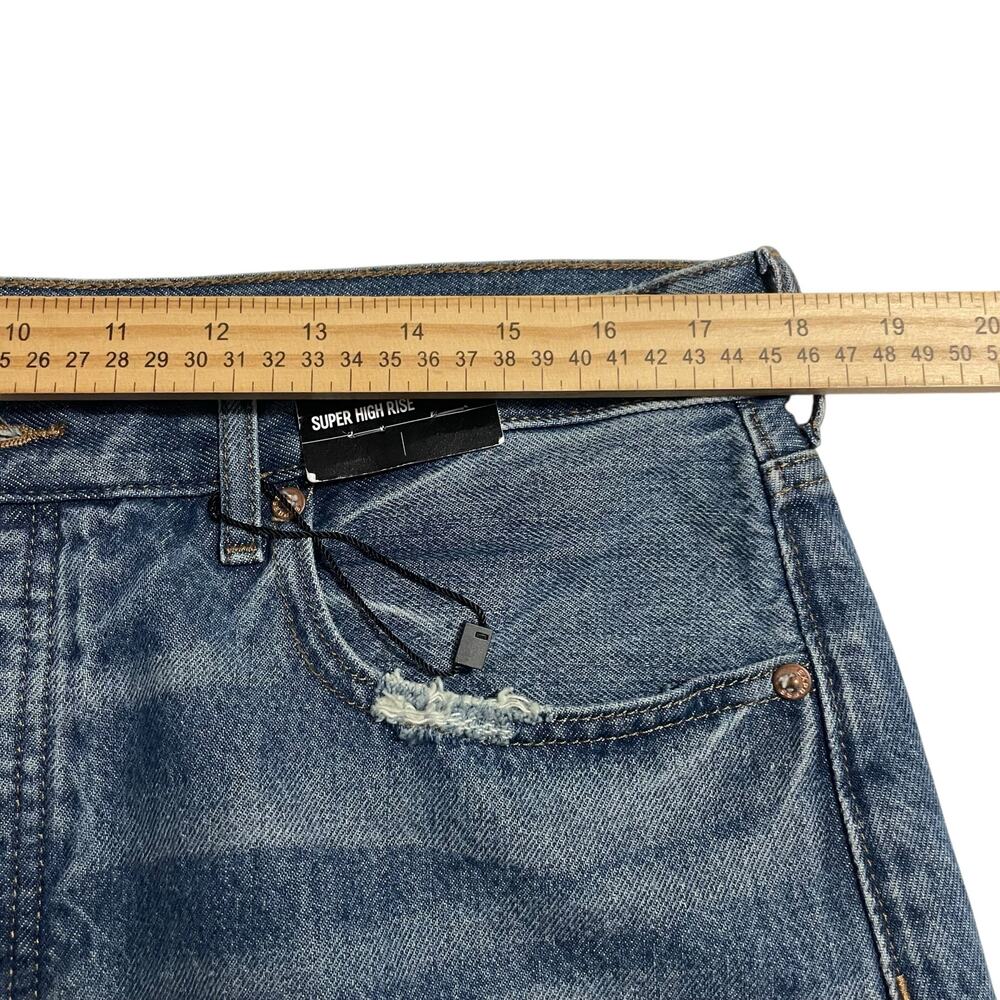 Express Womens Shorts Size 14 Blue Mom Shorts Button Fly Super High Rise Denim - Picture 10 of 13